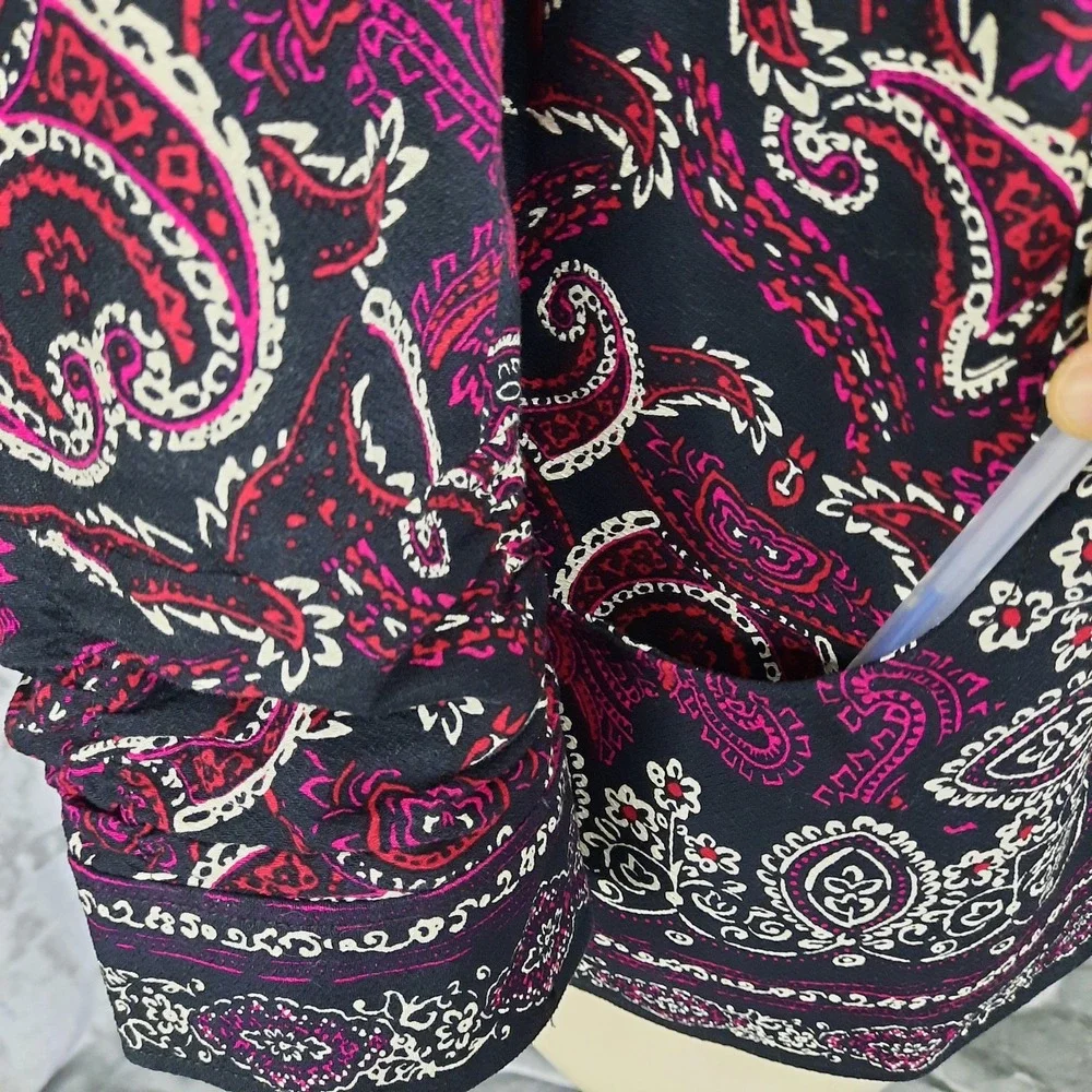 Coldwater Creek Paisley Jacket Womens 16 Blue Pink Open Front Artsy Boho‎ Career